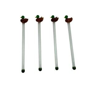 Vintage Hand Blown Glass Swizzle Stir Sticks Stir Mallard Ducks Used Set of 4